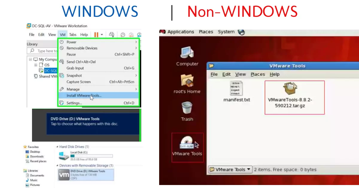 How to install vmware tools in windows and non windows