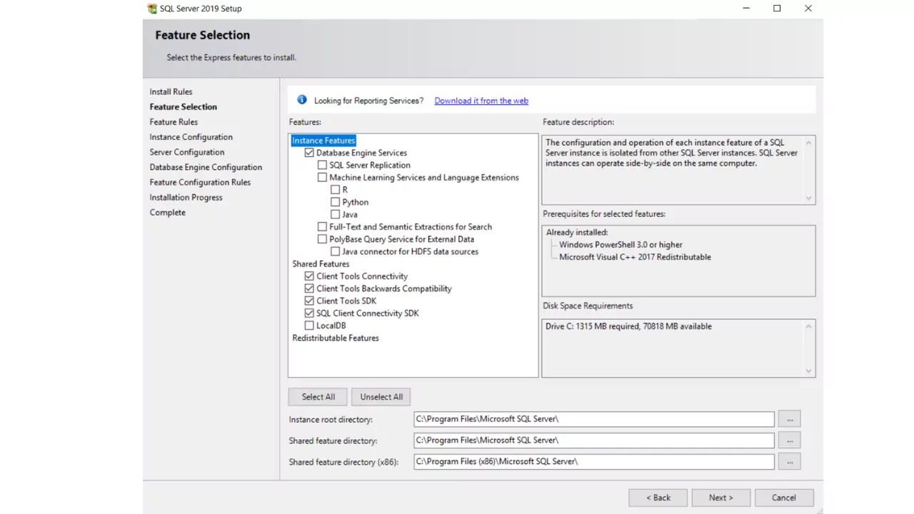 SQL Server Expres Download salect