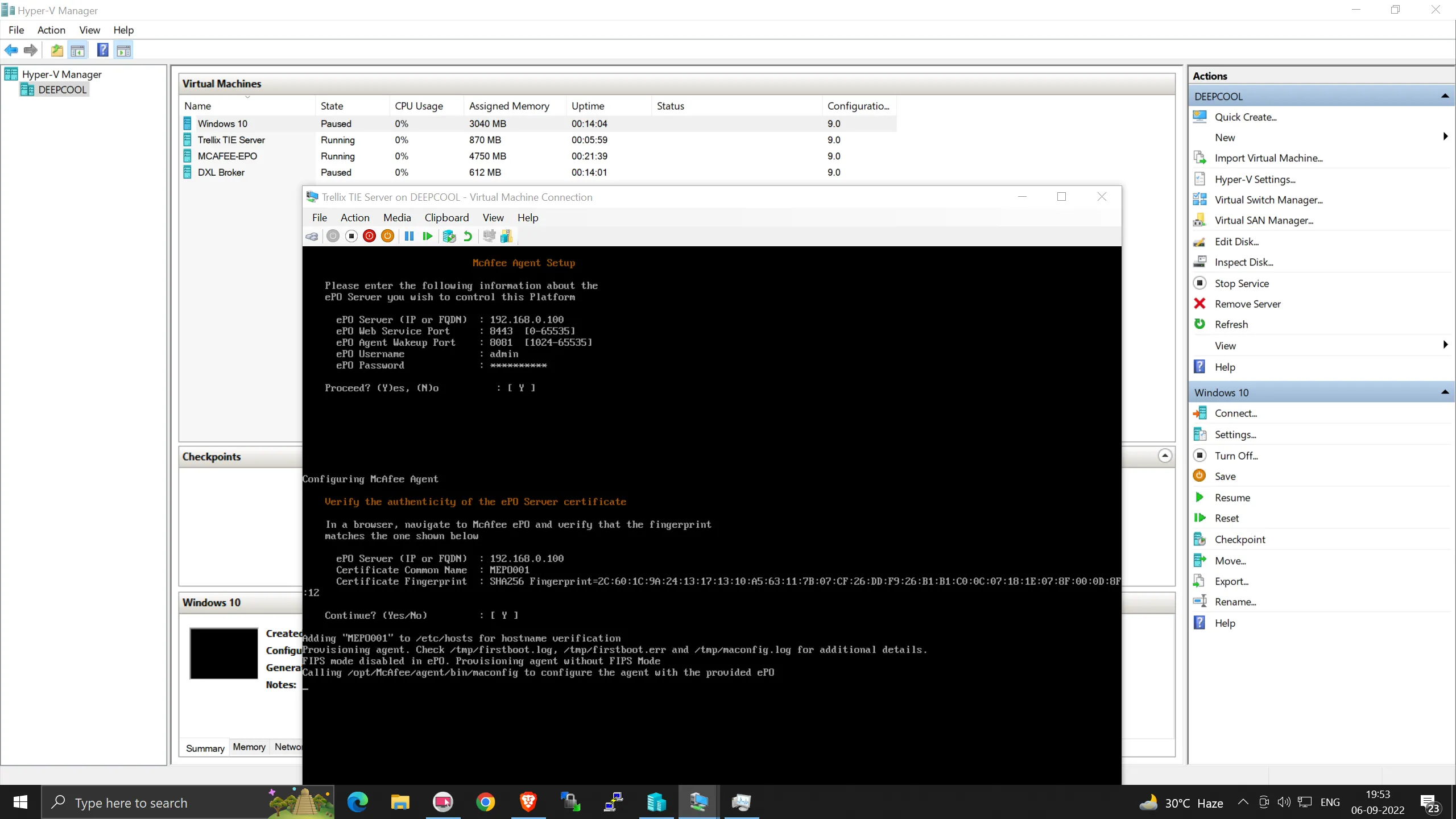 ePO server details enter in the tie server for configuration.