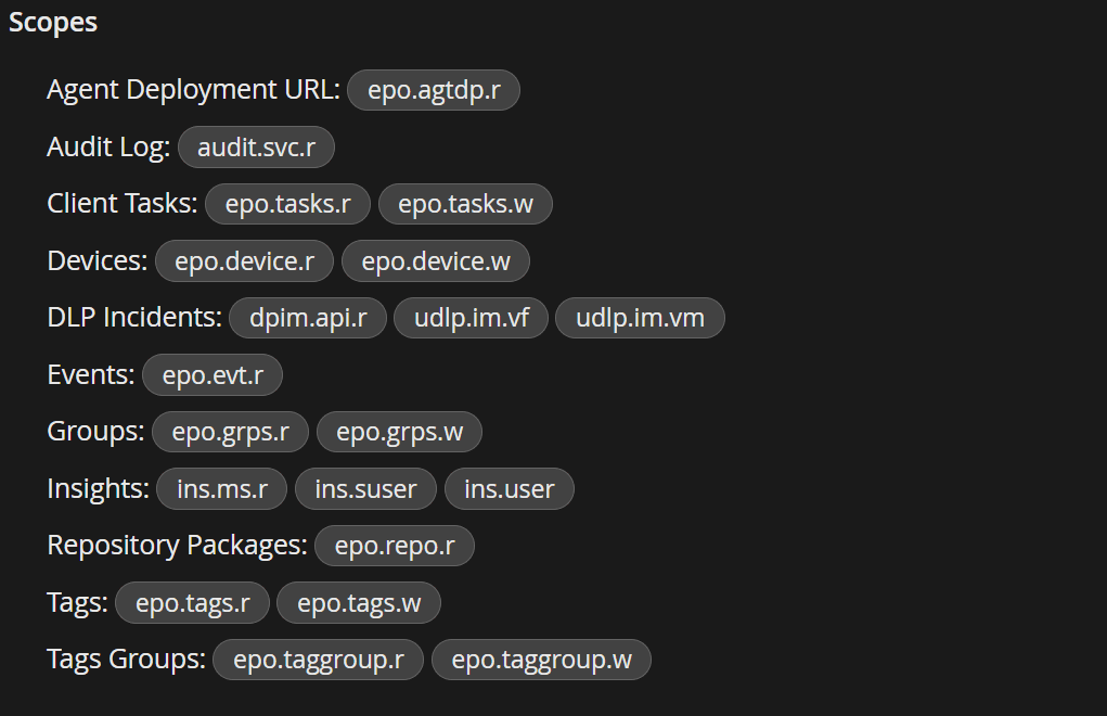 trellix API scope list trellix API scope list