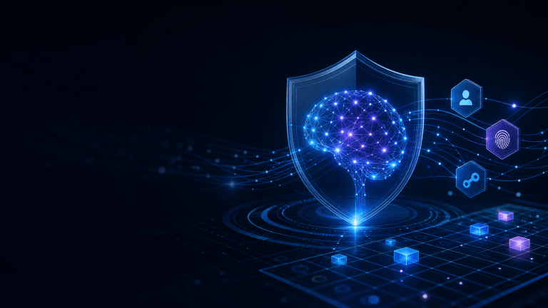 Illustration of a secured AI network with identity and access controls