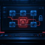 VMware vCenter server console showing a red vulnerability warning and path-traversal attack path in a data center