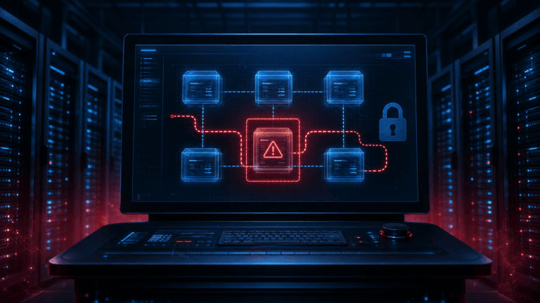 Best Ways To Learn Cyber Security 6 VMware vCenter server console showing a red vulnerability warning and path-traversal attack path in a data center